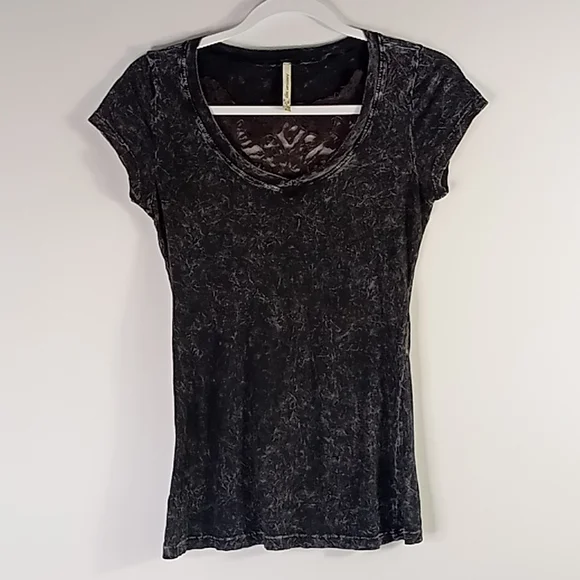 American age Acid Wash Lace Wing Back Tshirt Size M - Picture 2 of 14